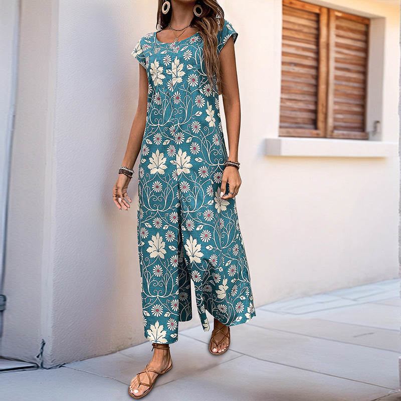Damen Jumpsuit mit floralem Design und weitem Bein R&B