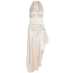 Damen elegantes Wickelkleid mit asymmetrischem Schnitt und Halterhals R&B