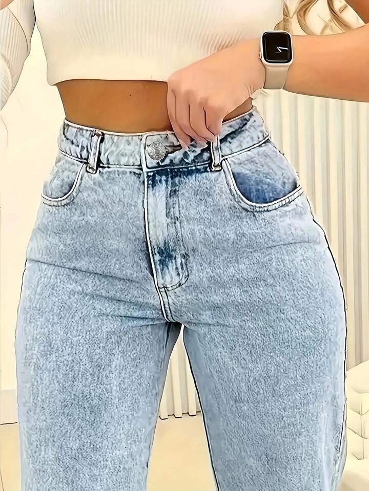 Damen Hochtaillierte Jeans mit lässigem Schnitt und modernen Waschungen R&B