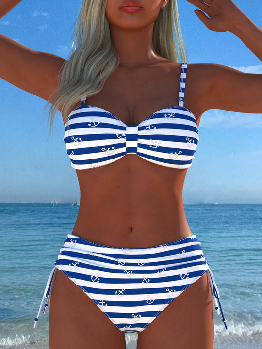 Damen Bikini-Set mit stilvollem Karomuster und goldfarbenen Akzenten R&B
