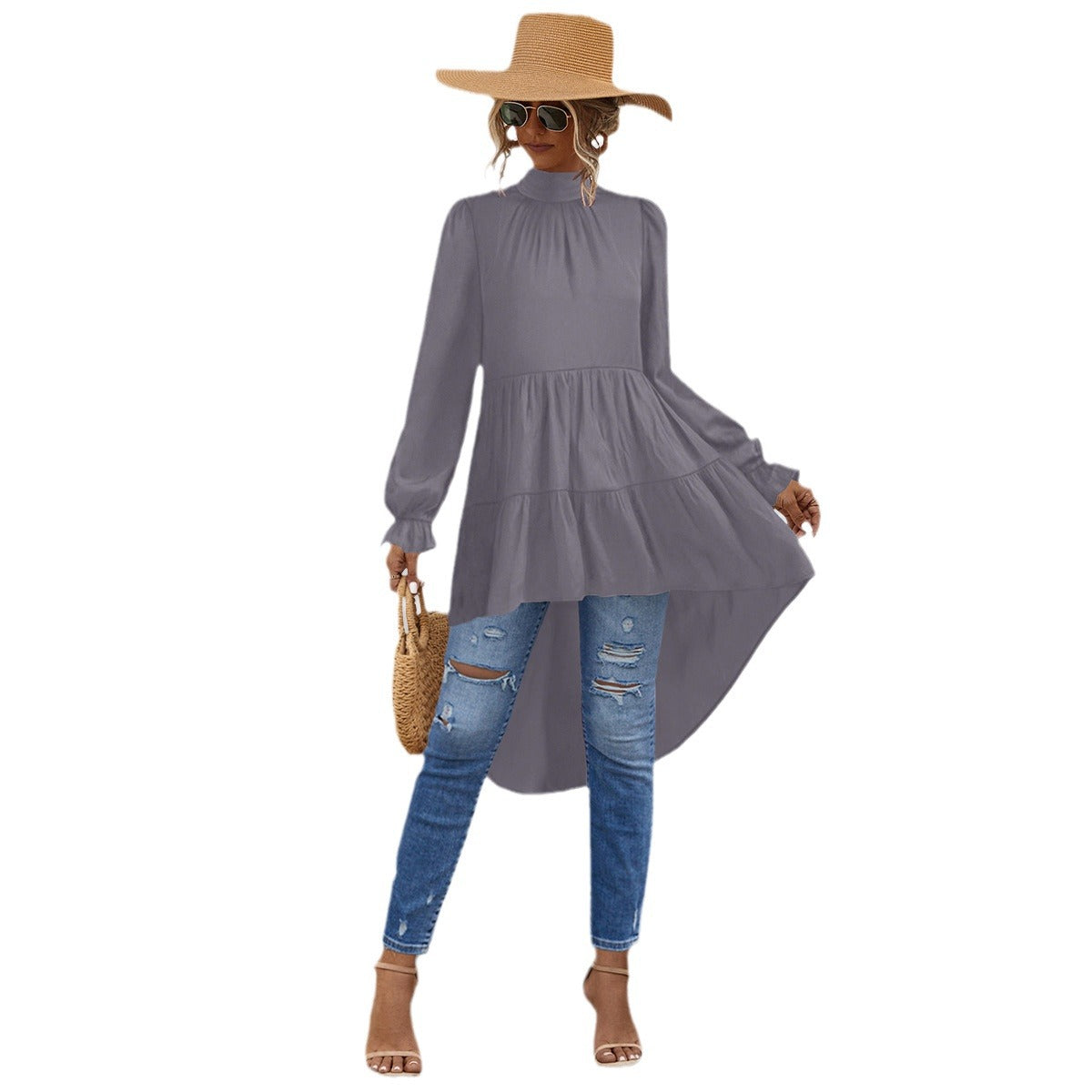 Damen Tunika mit gerafftem Design und asymmetrischem Saum R&B