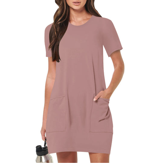 Damen lässiges T-Shirt-Kleid mit praktischen Taschen R&B