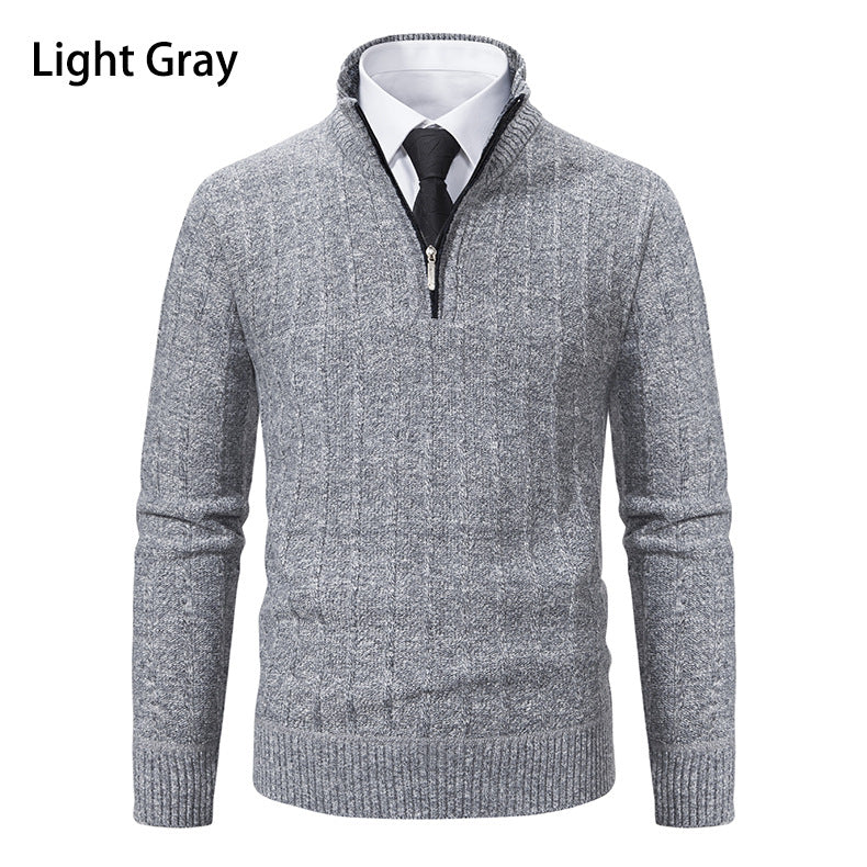 Herren Strickpullover mit hochabschließendem Kragen und Reißverschluss Taschen R&B