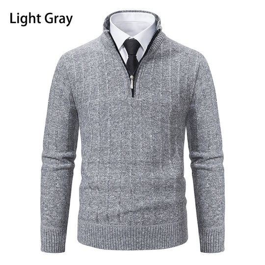Herren Strickpullover mit hochabschließendem Kragen und Reißverschluss Taschen R&B