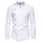 Herren modisches Hemd mit asymmetrischem Knopfdesign und elegantem Stehkragen R&B