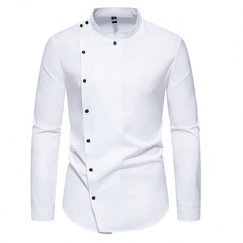 Herren modisches Hemd mit asymmetrischem Knopfdesign und elegantem Stehkragen R&B