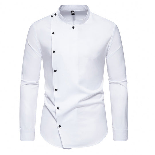 Herren modisches Hemd mit asymmetrischem Knopfdesign und elegantem Stehkragen R&B