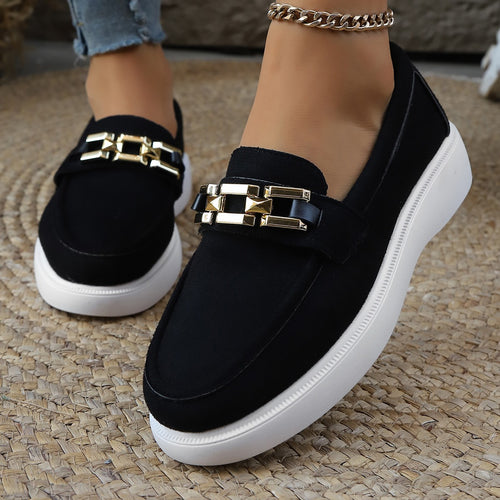 Damen Stylish Slip-On Loafer-Schuhe mit modischem Metall-Element R&B