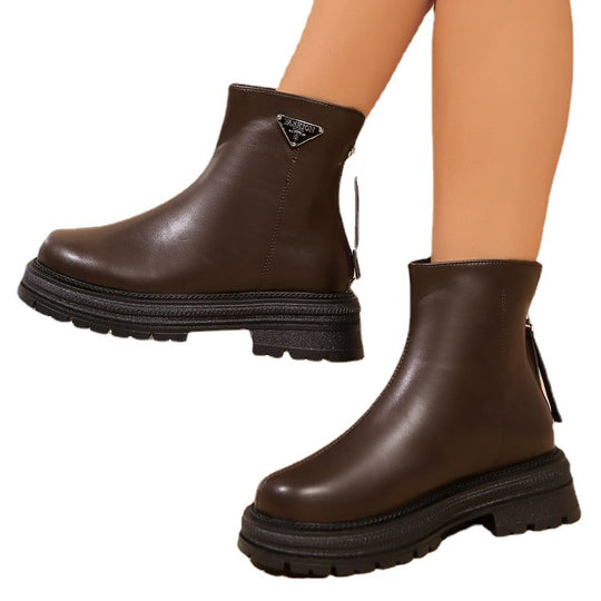Damen Stiefeletten mit robustem Gummiprofil und modischem Reißverschluss R&B