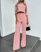 Damen Kombination aus cropped Oberteil und weit geschnittenen Hose R&B
