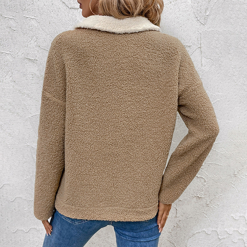 Damen Fleece-Pullover mit halbem Reißverschluss und Taschen R&B