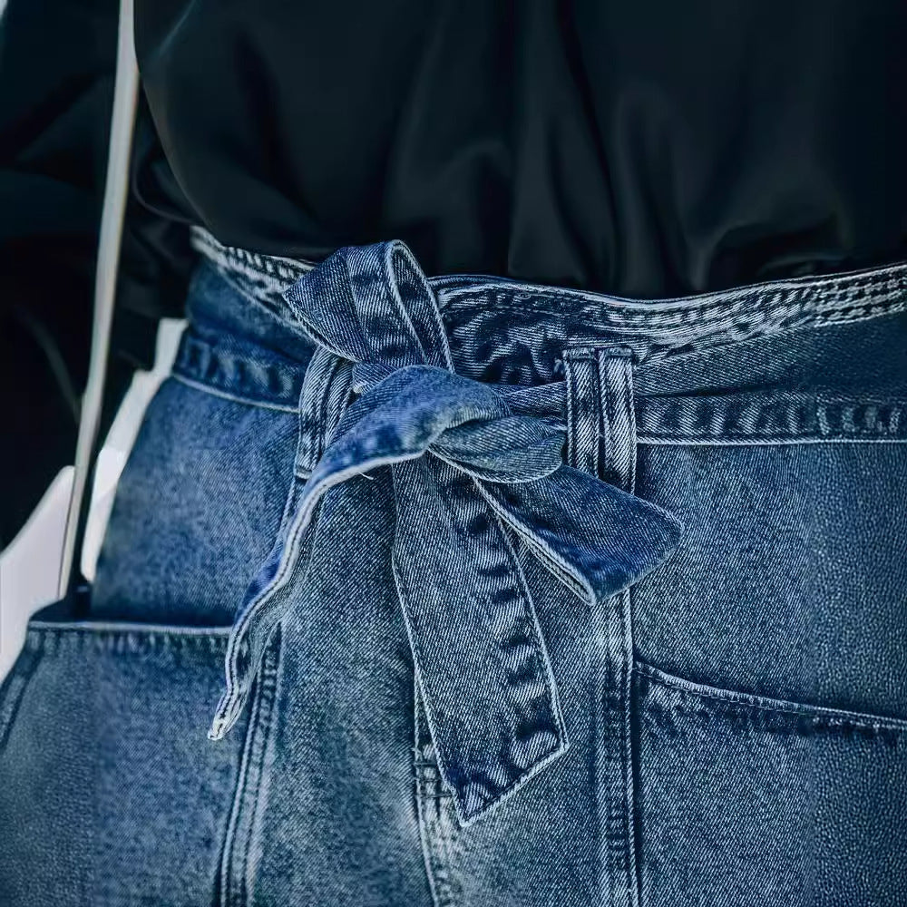 Damen Denim-Shorts mit hohem Bund und Taillengürtel R&B