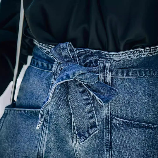 Damen Denim-Shorts mit hohem Bund und Taillengürtel R&B