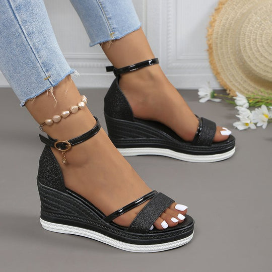 Damen Wedge-Sandalen mit glitzerndem Riemen und verstellbarem Fesselriemen R&B