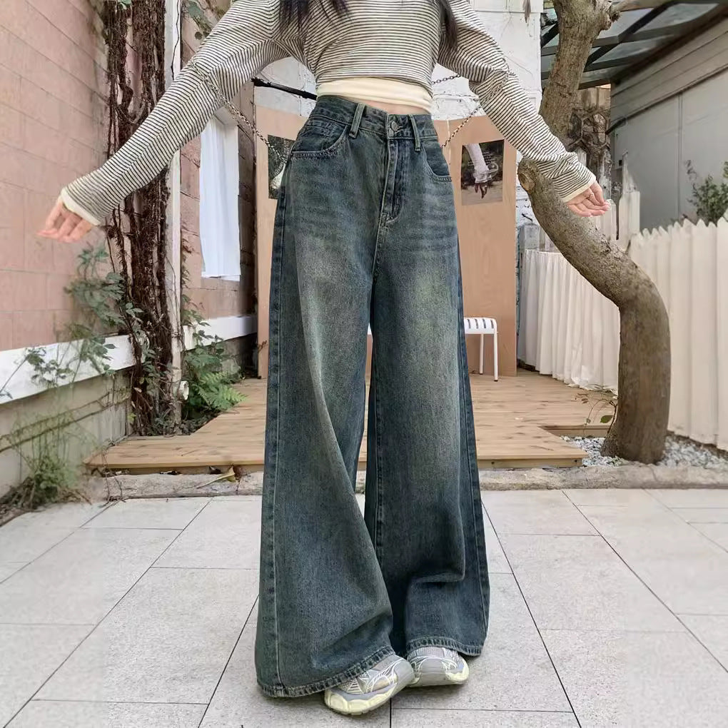 Damen Weite Denim-Hose mit hohem Bund und lässiger Passform R&B