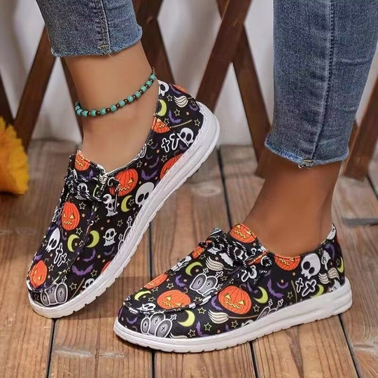 Damen Sneaker mit lustigem Halloween-Motiv und atmungsaktiver Sohle R&B