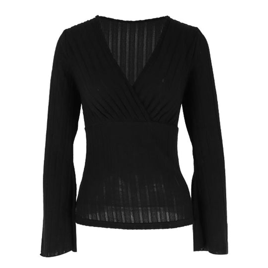 Damen elegantes Wickeloberteil mit Rippstrick und gedrilltem Design R&B