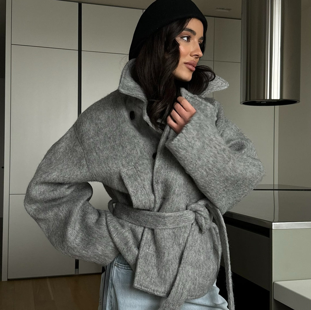 Damen Gemütliches Crop-Pullover-Set aus weichem Material mit reißerisch-verschlossenem Kragen R&B