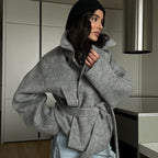 Damen Gemütliches Crop-Pullover-Set aus weichem Material mit reißerisch-verschlossenem Kragen R&B