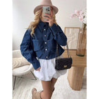 Damen stylische cropped Denimjacke mit praktischen Taschen R&B