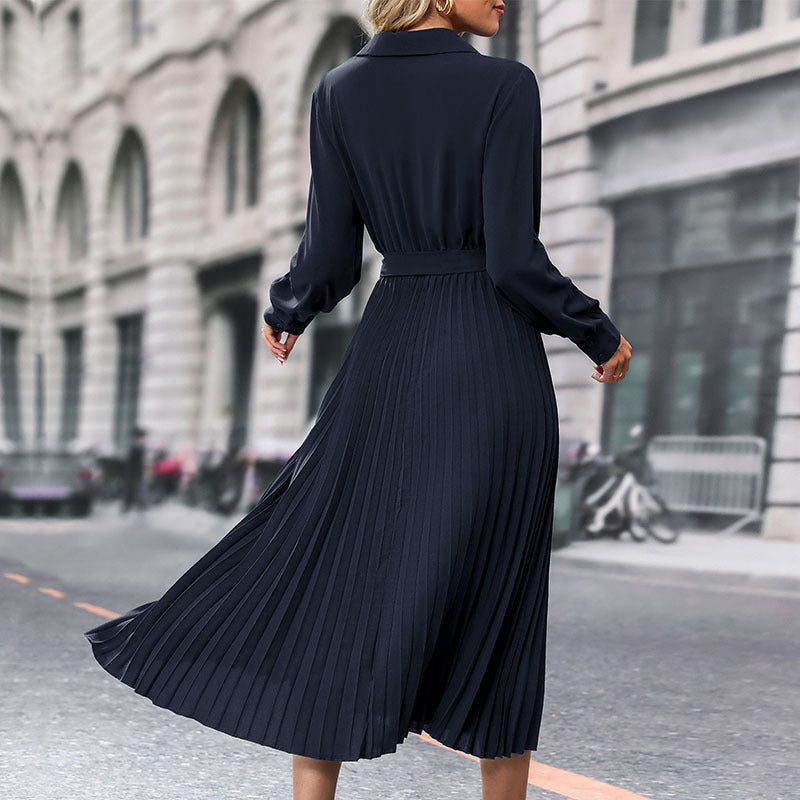 Damen Plissiertes Midikleid mit eleganter Wickeloptik und Taillengürtel R&B