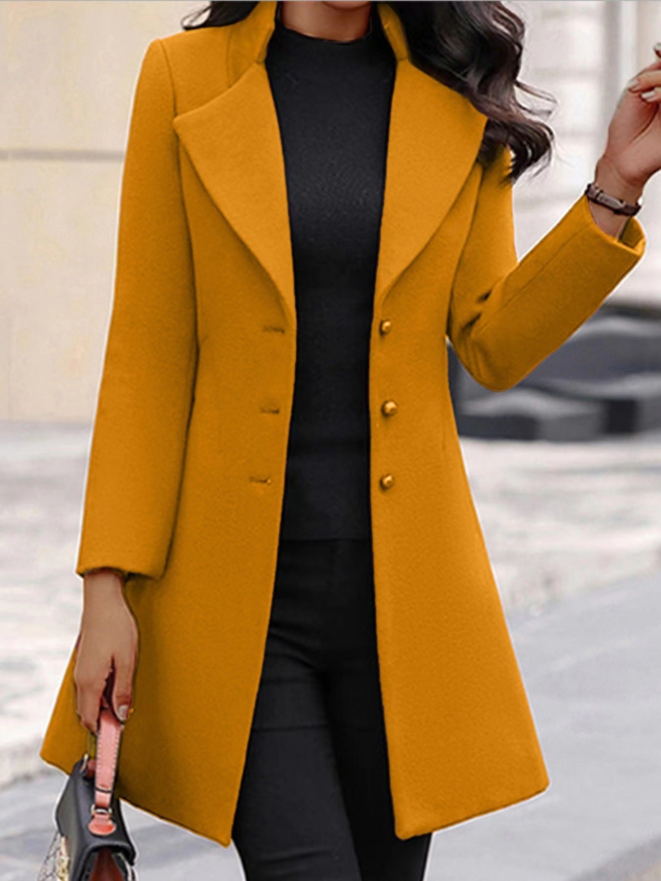 Damen Eleganter Mantel mit modernem Kragen und praktischen Knöpfen