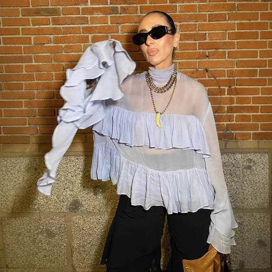 Damen Fließendes Rüschenshirt mit eleganten Details R&B