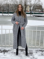 Damen Grobstrick-Mantel mit markantem Zopfdesign und offenem Schnitt R&B