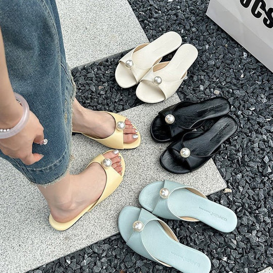 Damen elegante Mules mit Perlenakzent R&B