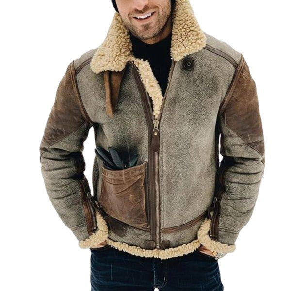 Herren Wool-Lederjacke mit warmem Innenfutter R&B