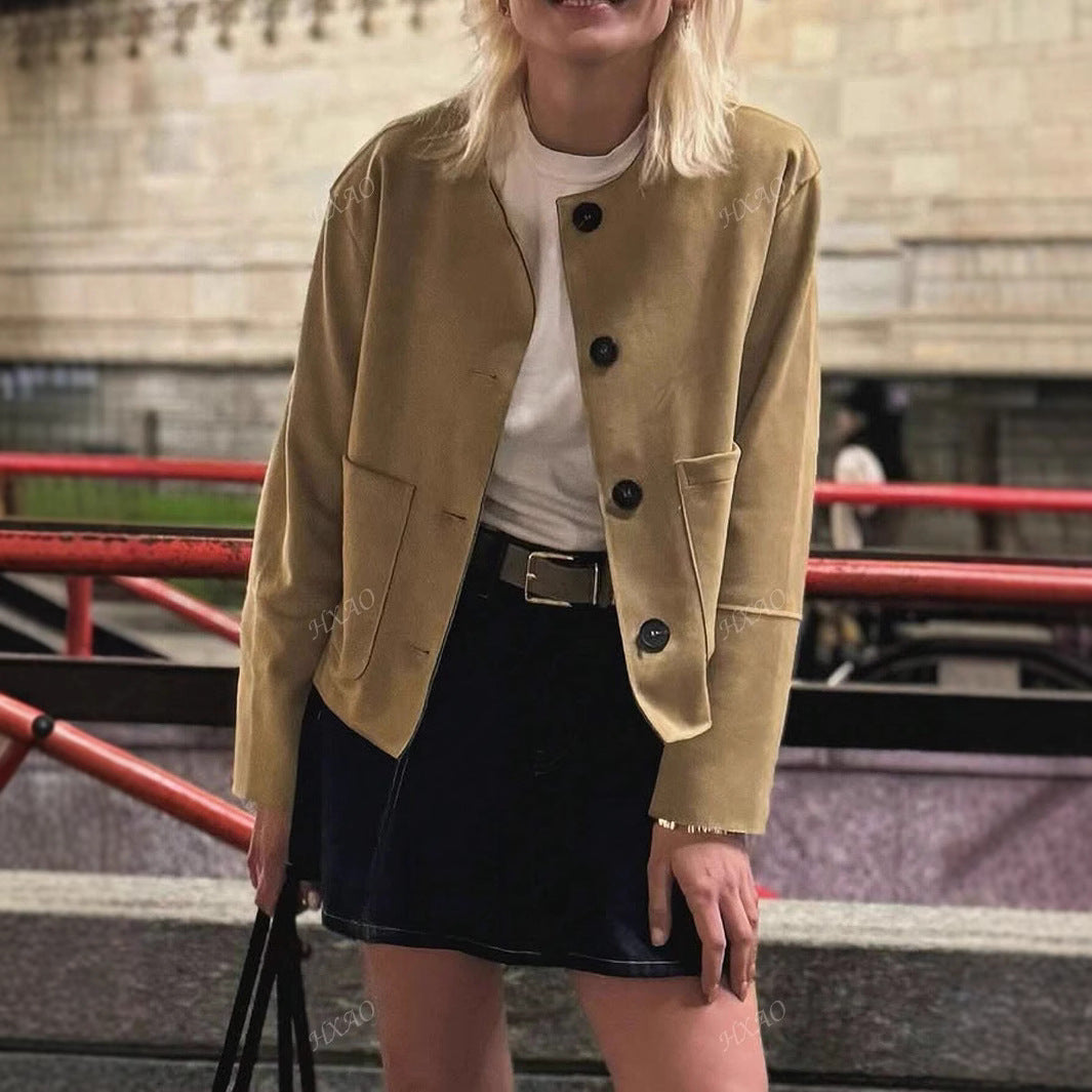 Damen modische Kurzjacke mit praktischen Taschen und Knopfverschluss R&B
