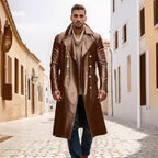 Herren hochwertiger Langmantel aus glänzendem Material mit doppelter Knopfreihe R&B