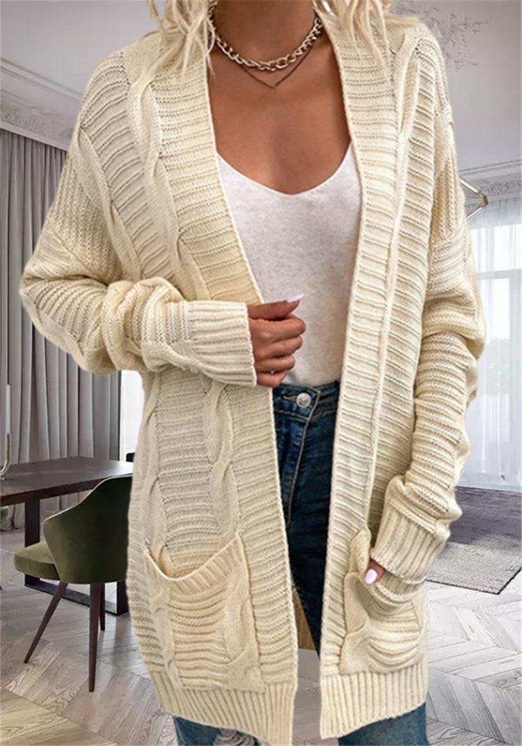 Damen Grobstrickcardigan mit seitlichen Taschen und feinem Muster R&B