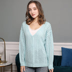 Damen Strickcardigan mit luftiger Lochmusterung und V-Ausschnitt