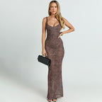 Damen Transparentes Maxikleid mit Leopardenmuster R&B