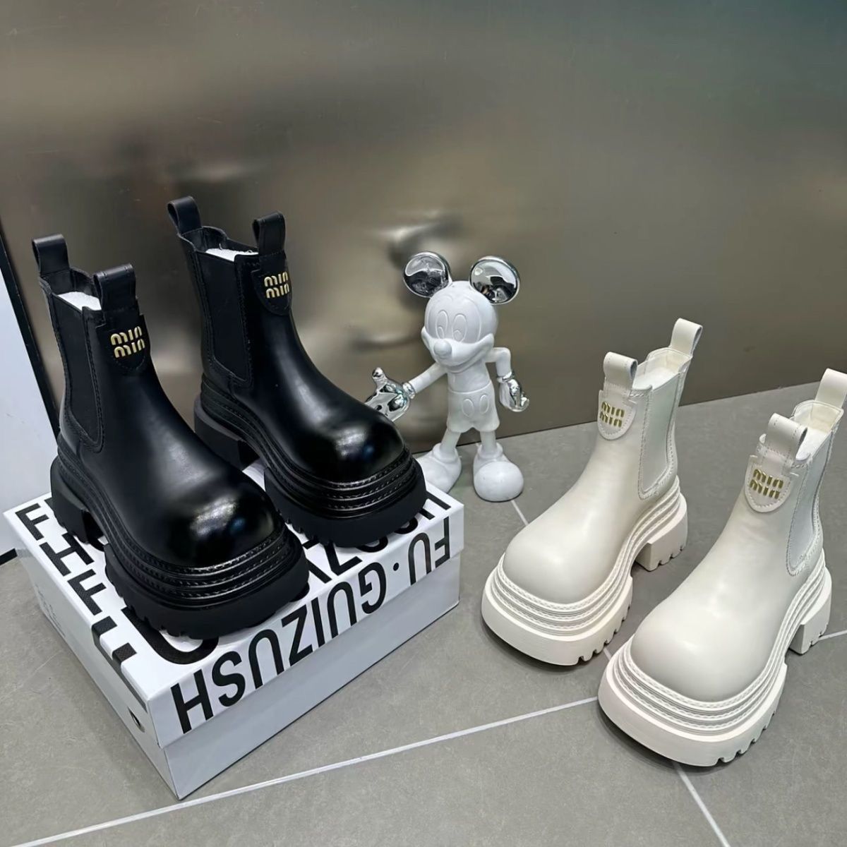 Damen Modische Chelsea-Boots mit Plateau und elastischen Einsätzen R&B