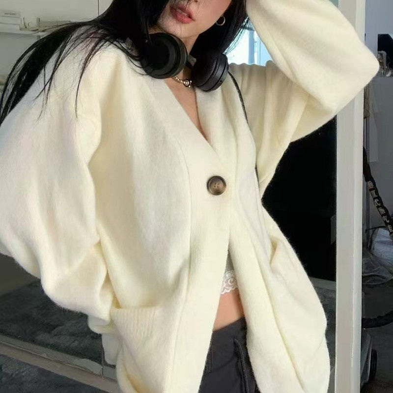 Damen Gemütlicher Strickcardigan mit großen Taschen und asymmetrischem Schnitt R&B