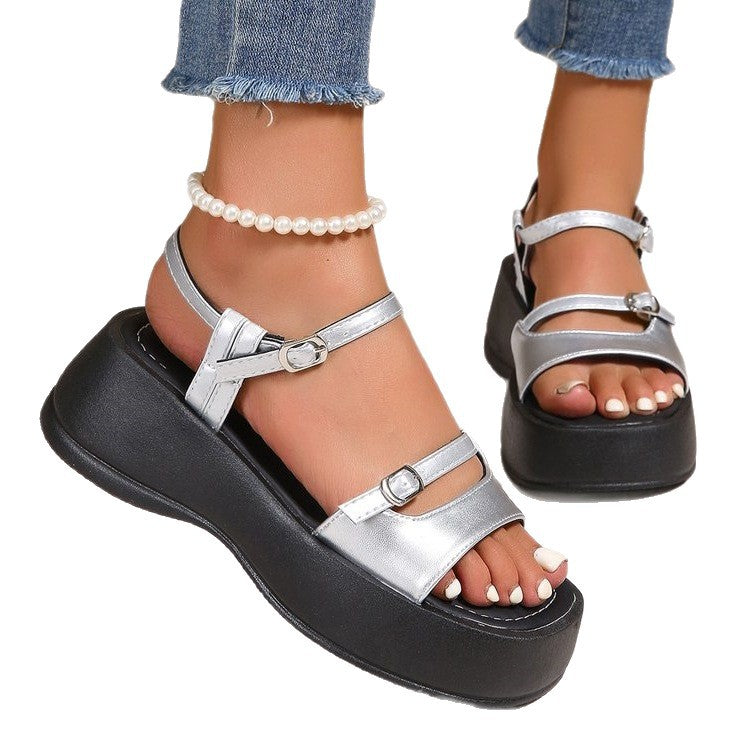 Damen modische Wedge-Sandalen mit verstellbaren Riemchen und rutschfester Sohle R&B