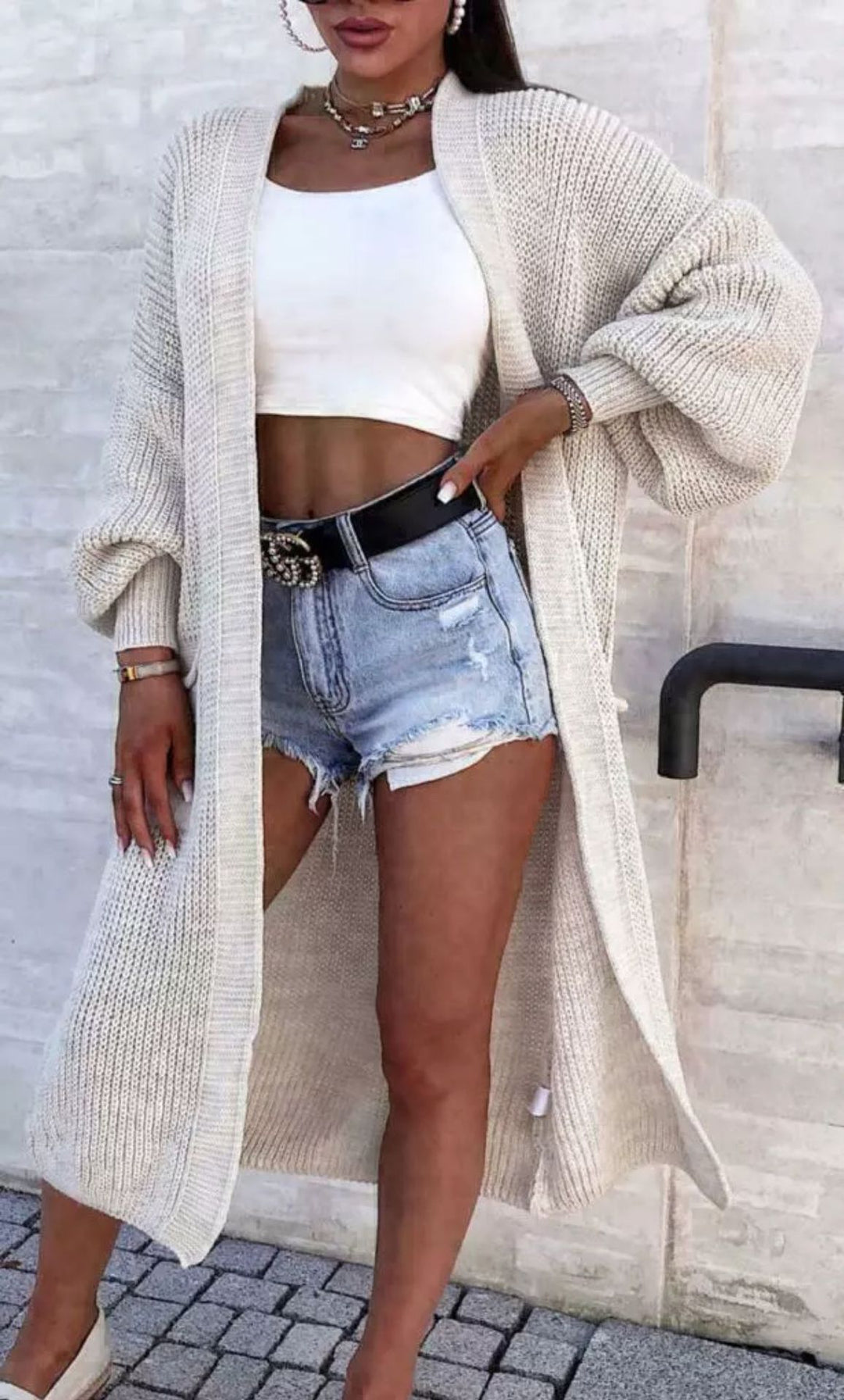 Damen lässiger Strickkarte mit tiefem V-Ausschnitt und großzügigen Taschen R&B