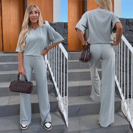 Damen elegantes und bequemes Strickset mit weitem Bein R&B