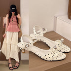 Damen offene Riemensandalen mit Polka-Dot-Muster und dekorativem Schmuckdetail R&B
