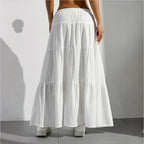 Damen Langer Faltenrock mit Taillenkordel und gestuftem Design R&B