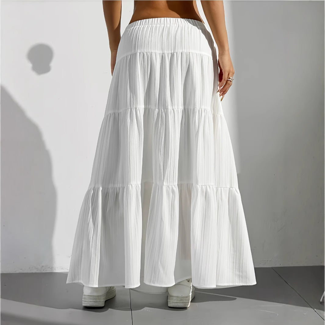 Damen Langer Faltenrock mit Taillenkordel und gestuftem Design R&B