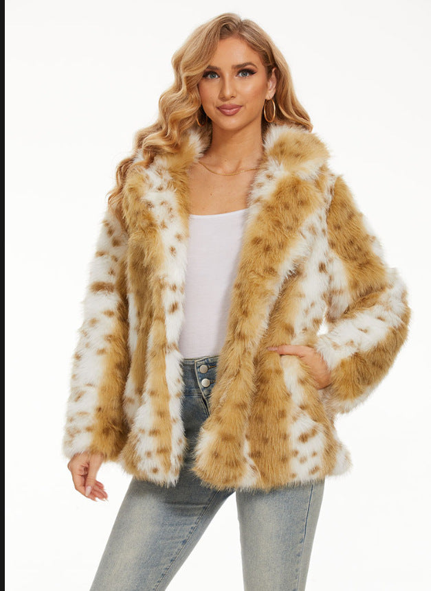 Damen Glamouröse Kunstfelljacke mit eleganten Streifen R&B