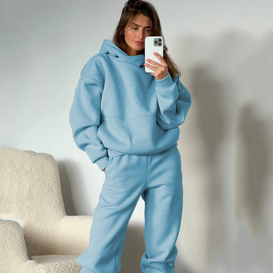 Damen lässiges Hooded Sweatset mit Ziernähten R&B