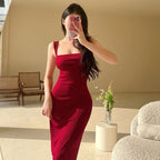 Damen figurbetontes Maxi-Kleid mit quadratischem Ausschnitt und Rippstruktur R&B