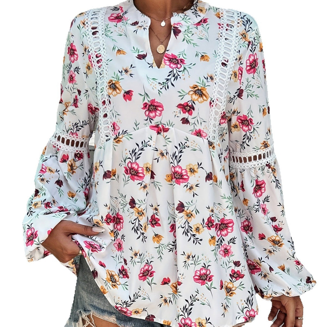 Damen Bluse mit romantischem Blumendesign und Spitze R&B