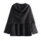 Damen schicke Wollumhangjacke mit asymmetrischem Schnitt und dekorativem Knopf R&B