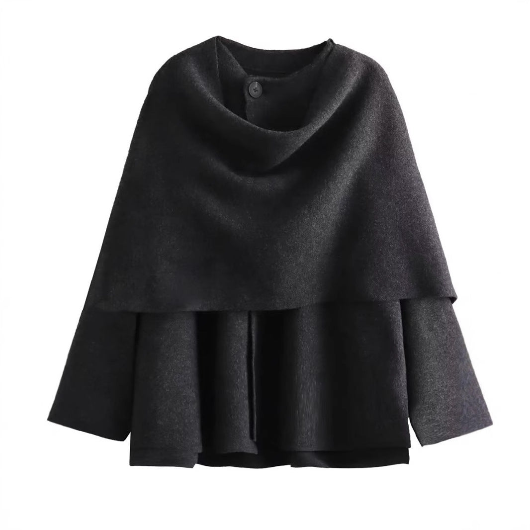 Damen schicke Wollumhangjacke mit asymmetrischem Schnitt und dekorativem Knopf R&B