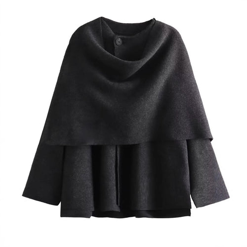 Damen schicke Wollumhangjacke mit asymmetrischem Schnitt und dekorativem Knopf R&B